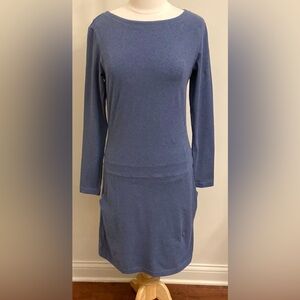 Merrell Women Blue Grey Wool Blend Long Sleeve Boatneck Pockets Casual Dress M